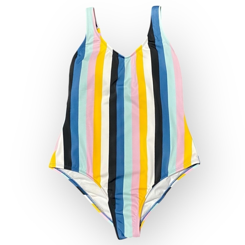 Kona Sol Colorful Striped One Piece Swimsuit Size M